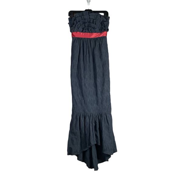 BCBGeneration Ruffle Bodice Maxi Dress Strapless Cocktail Gray Coral Size 2 - Picture 1 of 9